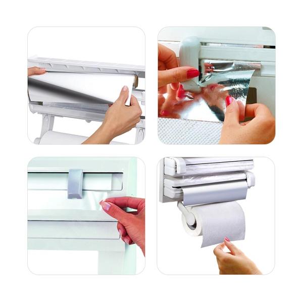 Dispenser triplu de bucatarie pentru hartie, folie aluminiu si folie stretch