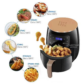 Friteuza cu aer cald 6L, Air Fryer, 2400W, afisaj digital, LCD Touch control