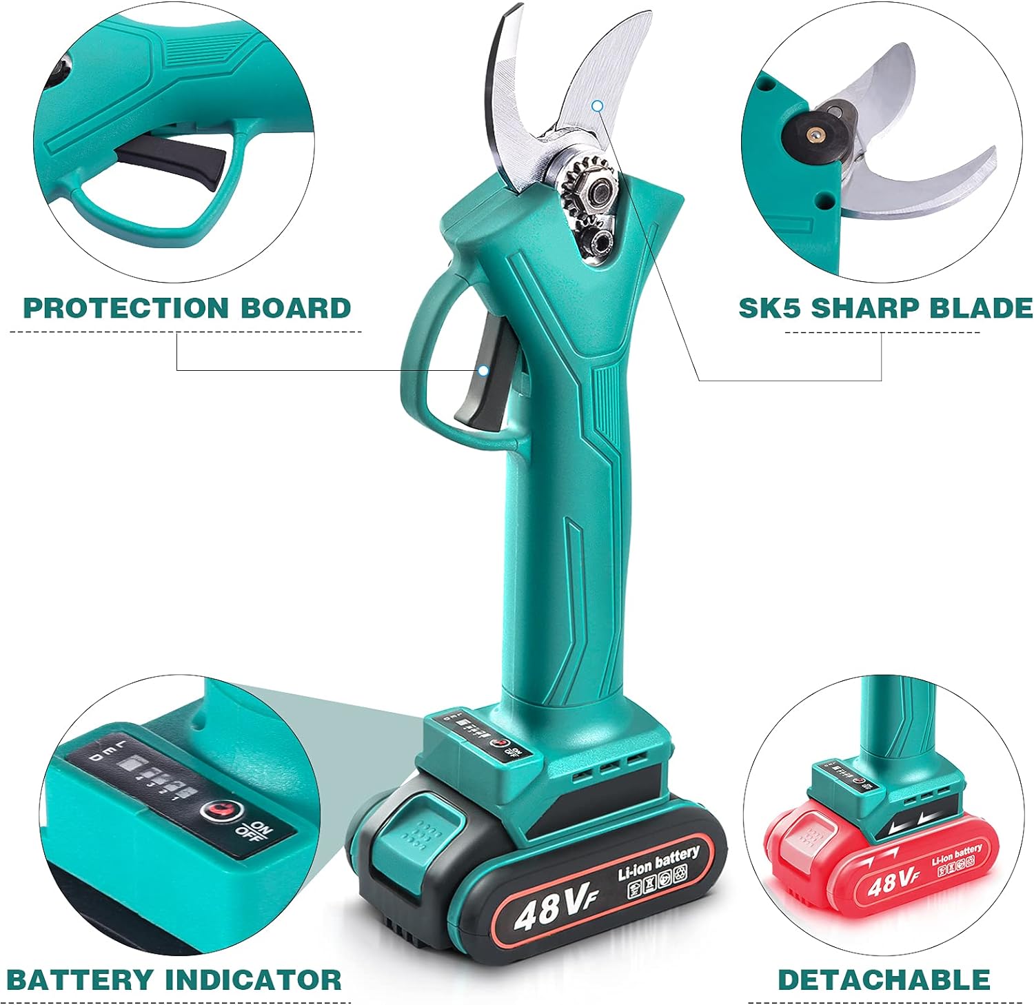 Foarfeca electrica pentru vita de vie si crengi, 2 acumulatori 48V, 2Ah