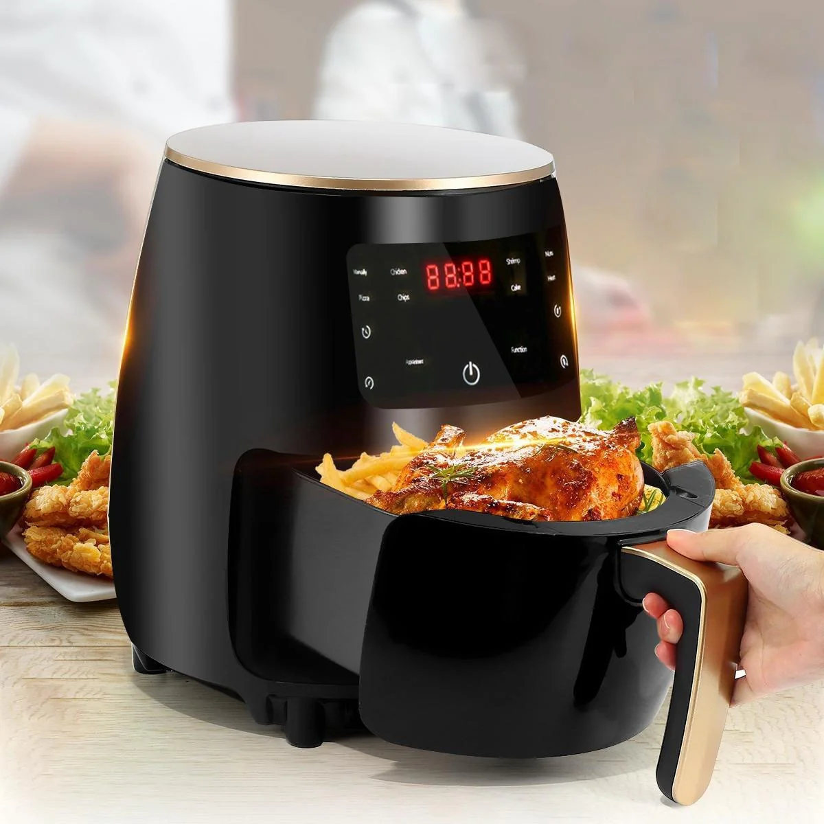 Friteuza cu aer cald 6L, Air Fryer, 2400W, afisaj digital, LCD Touch control