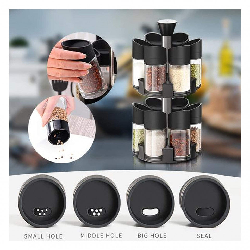 Set 12 recipiente pentru condimente cu suport rotativ
