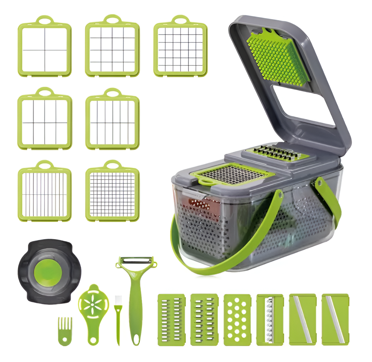 Razatoare multifunctionala pentru fructe si legume, 22 piese, lame din otel inoxidabil