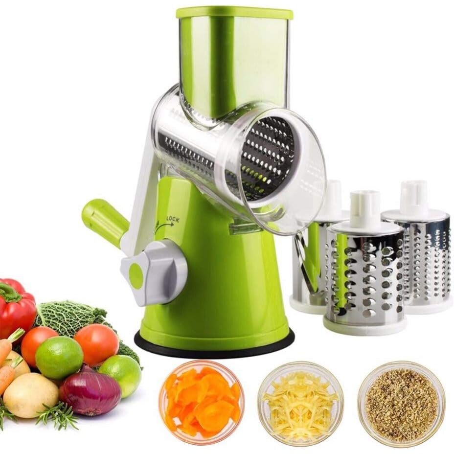 Razatoare manuala pentru legume Tabletop Drum Grater, 3 lame interschimbabile