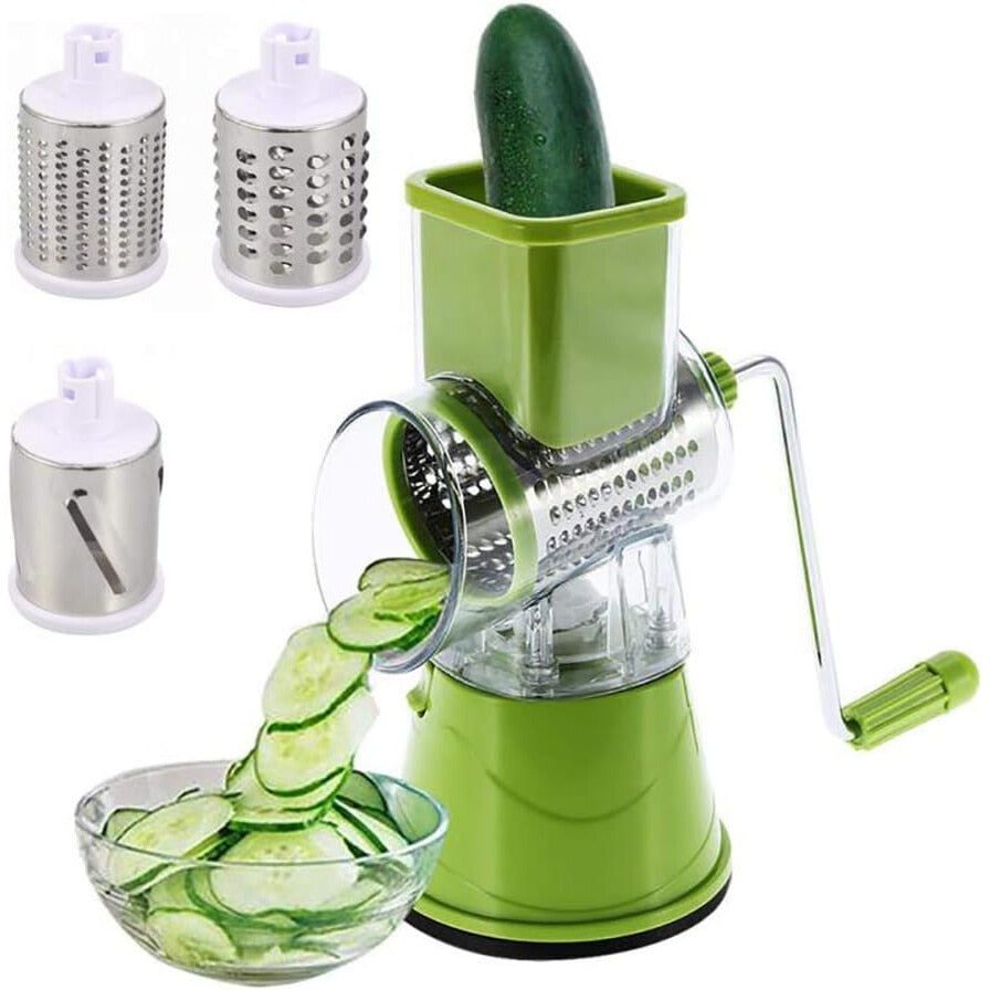Razatoare manuala pentru legume Tabletop Drum Grater, 3 lame interschimbabile