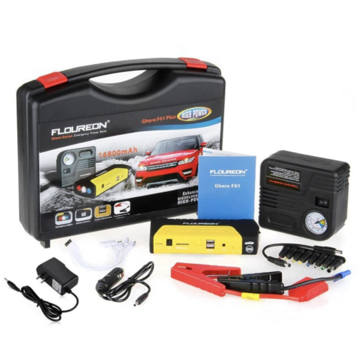 Robot pornire auto portabil, cu acumulator 68800 mAh + compresor auto